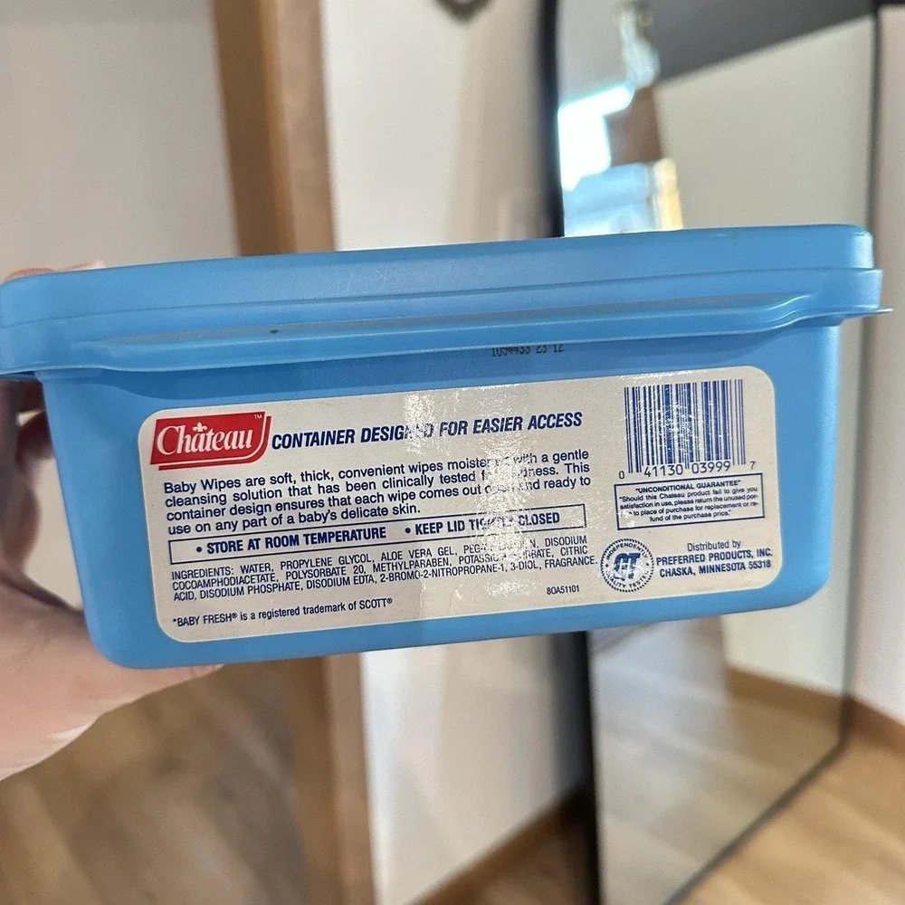 VTG 1990's Chateau‎ Baby Wipe Pop Up Container Scott Blue 7x8.5
